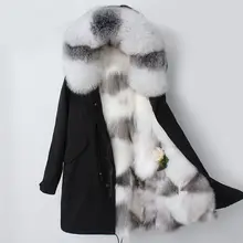 New Fashion Winter Women Real Fox Fur Coat Outerwear Female Naturel Fox Fur Collar Hooded Warm Thicken Jacket Plus Size H12