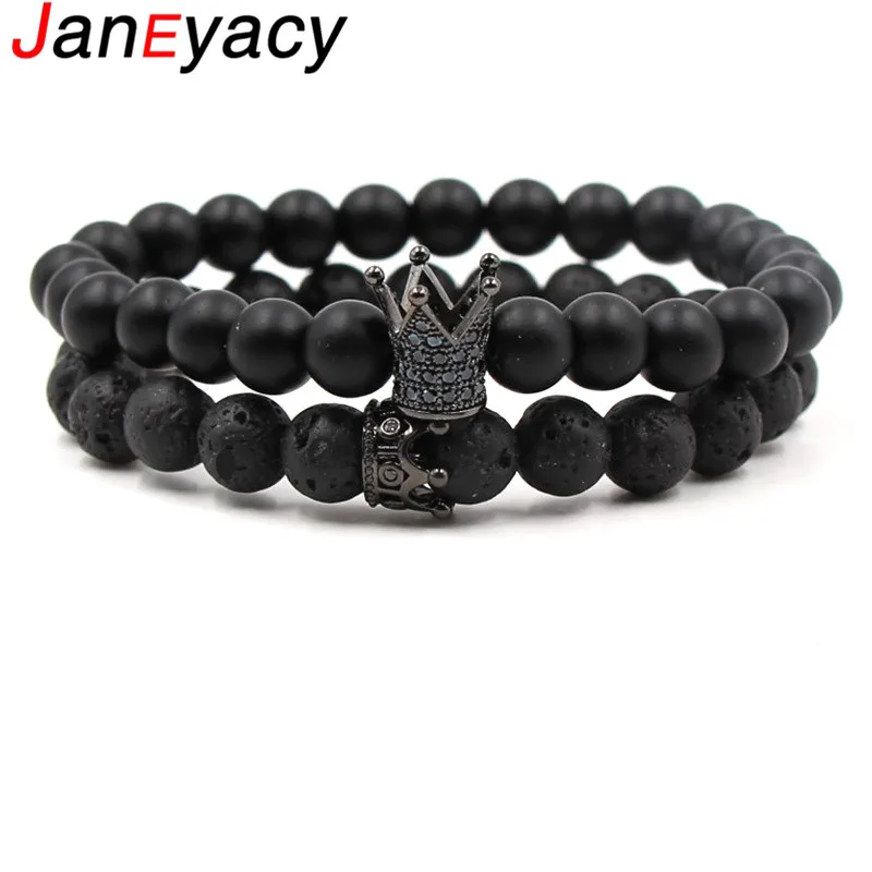 

1 Set 2 Pcs Hot Classic Crown Bead Bracelet Men Natural Stone Women's Bracelet High Quality Frosted Stone Bracelet Pulseira Gift