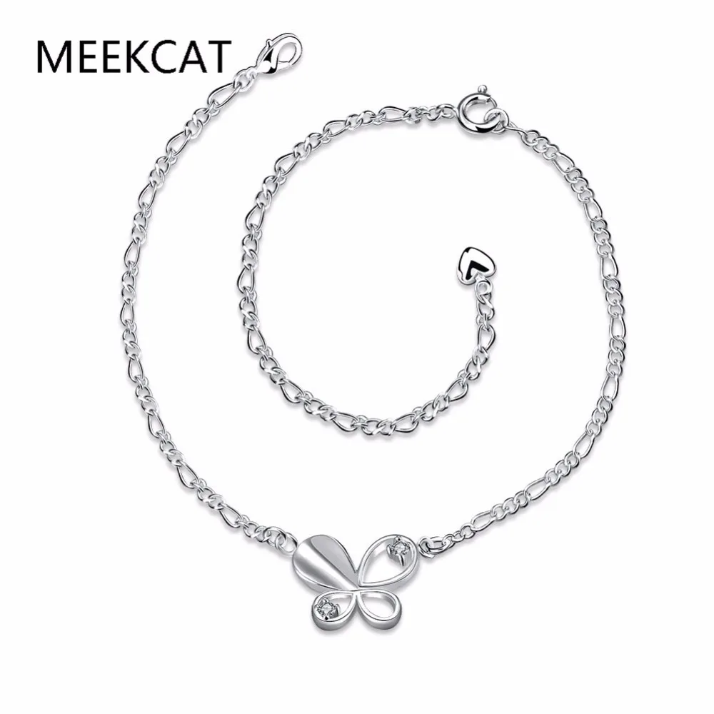 MEEKCAT Delicate Butterfly Anklet 925 real silver plated Chain Bracelet Women Girl Lover Barefoot Fashion Foot Chain Jewelry MEEKCAT Delicate Butterfly Anklet 925 real silver plated Chain Bracelet Women Girl Lover Barefoot Fashion Foot Chain Jewelry
