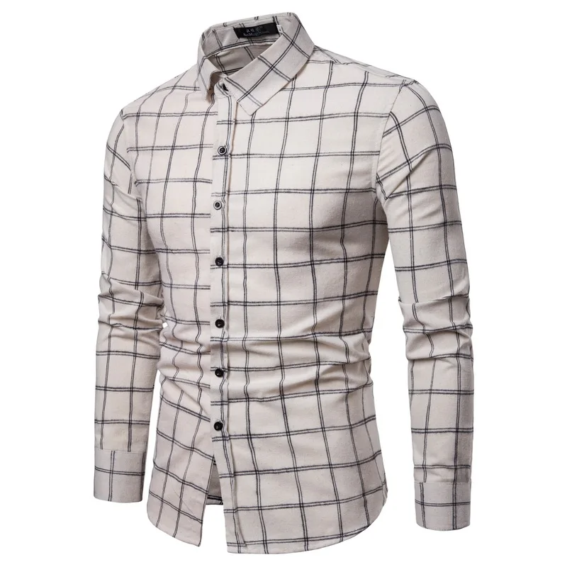 Drop Shipping Men Big Plaid Shirt Long Sleeve Shirts 2019 Fashion Casual Checkered Man Clothes Cotton Chemise Homme White