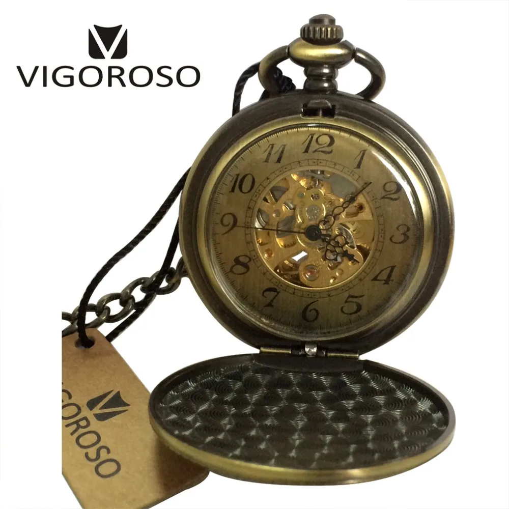 Антикварные автоматические карманные часы механические с автоматическим заводом Скелет арабские цифры бронзовый сплав чехол брелок цепь винтажные часы для мужчин