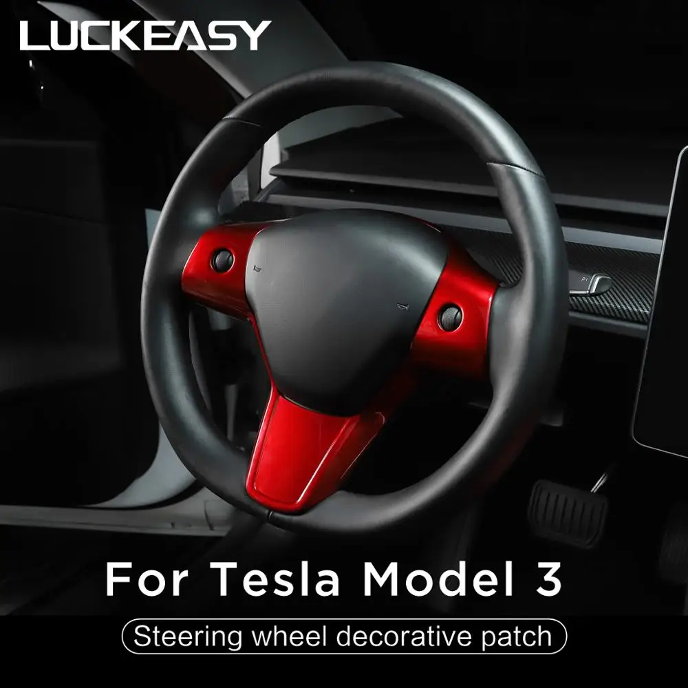 LUCKEASY Автомобильный руль декоративная заплатка для Tesla модель 3 ABS рулевое колесо аксессуары декоративная рамка патч красный/белый