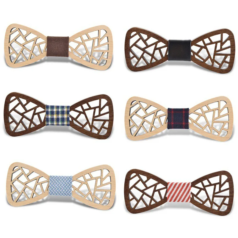 

Carving Angel Wings Wooden Bow Tie Accessories Creative Wood Butterfly Wedding Party Decoration