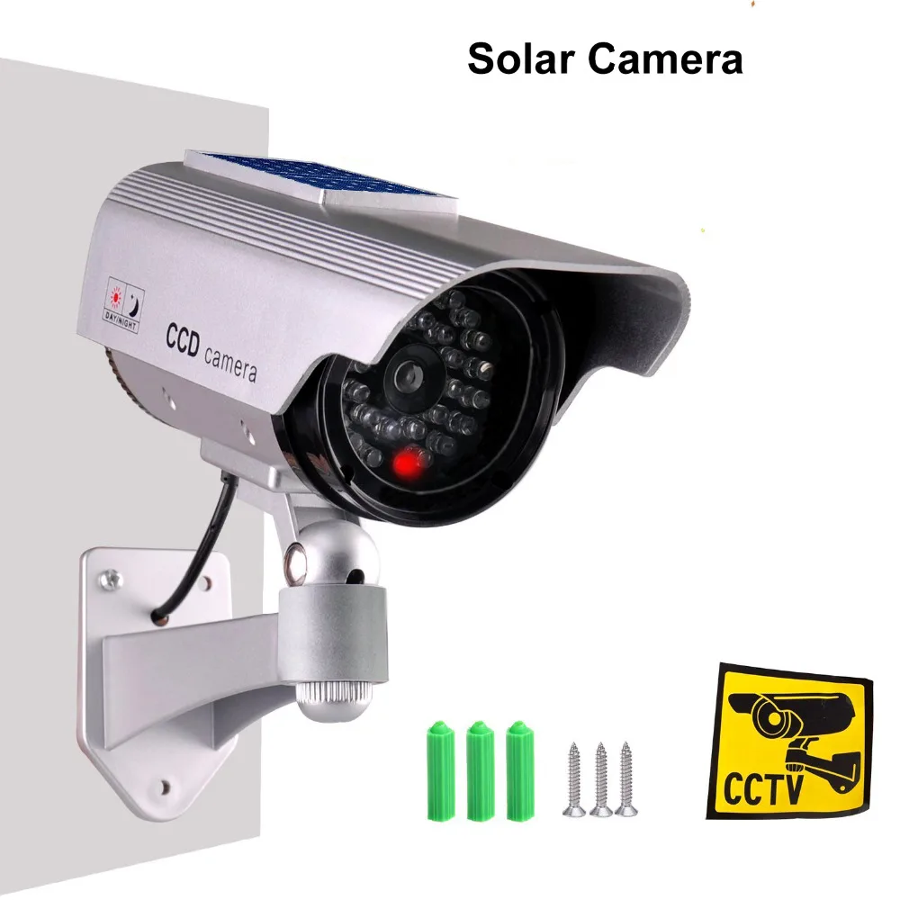 New Cctv Security Fake Camera Outdoor Bullet Camera With Flashing 2 *aa Battery Recharged By Sun