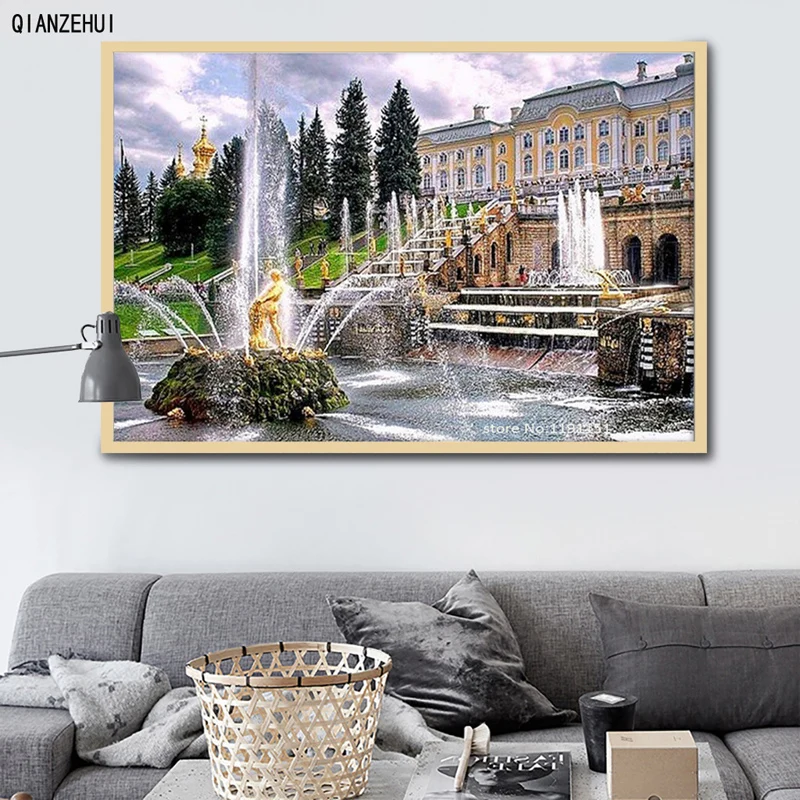

DIY Rhinestone plastic crafts painting diamond Palace fountaint Square diamond painting cross stitch full diamond embroidery