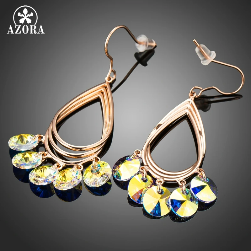 AZORA Dangle Earrings for Women Rose Gold Color Multicolor Crystals Water Drop Earrings Female Wedding Party Jewelry TE0307