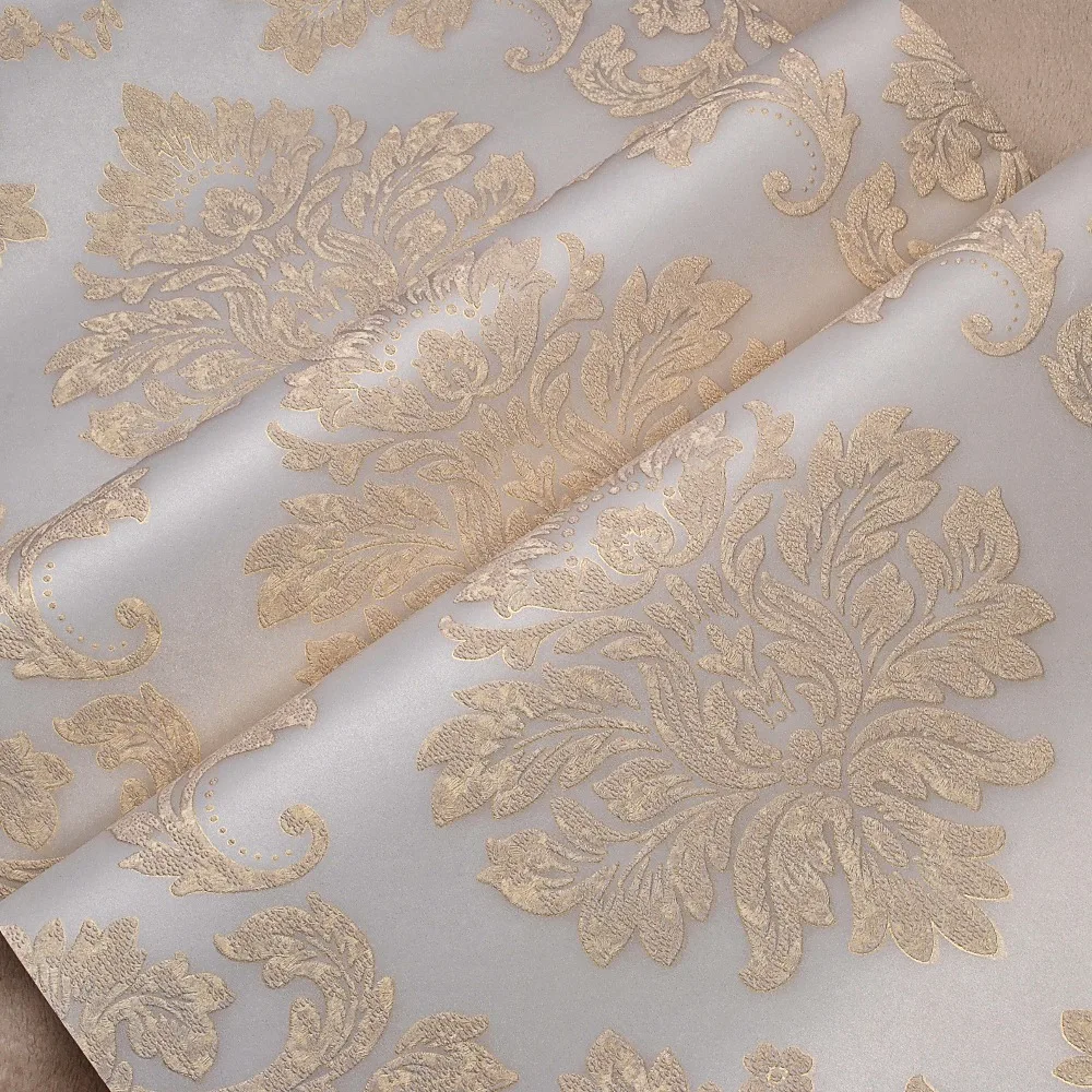 Deep Embossed Damask Wallpaper Metallic Gold Luxury High Relief Wall