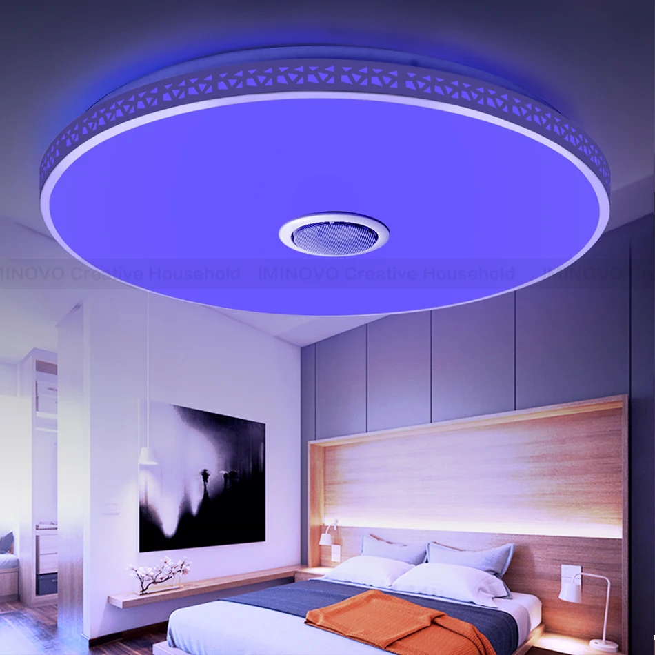 Современный bluetooth-динамик, потолочный светильник, пульт дистанционного управления, RGB светодиодный, с регулируемой яркостью, музыкальный светильник для гостиной, светильник для спальни, умный