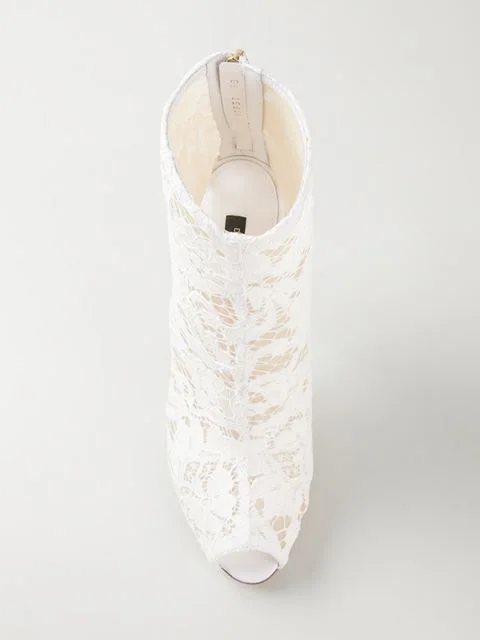 Punta Delgada becerro Flor Blanco Bombas Botas Corto Encaje Ravrry White Abierta Arranque Moda Mediados Opacidad De Cremallera xAYPq4I