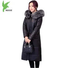 Plus Size 6XL Boutique Women Winter PU Leather Coat New Fashion Plus Cotton Jacket Hooded Fur Collar Windproof Warm Coat OKXGNZ