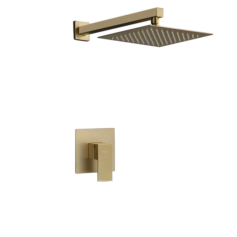 

Bathroom dark wall shower sprayer faucet suit matte wire drawing golden brushed sprinkler embedded hidden flower sprinkler