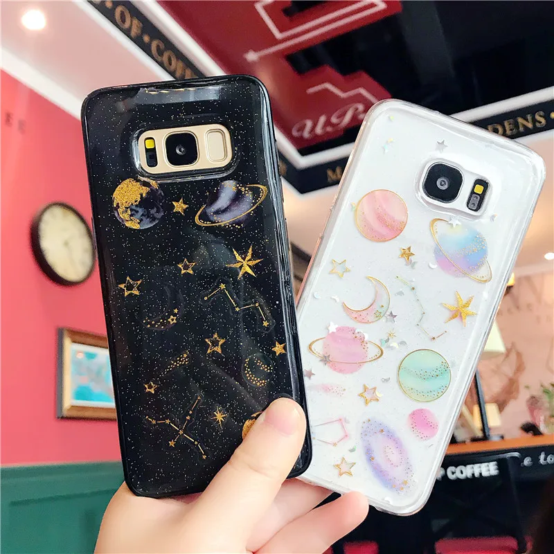 

UBERAY Epoxy Phone Case For Samsung Galaxy S7 Edge S8 S9 Plus Note 8 9 Colorful Star Planet Soft TPU Phone Back Cover Cases