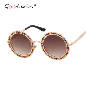 

Good Win New 2019 Round Fashion Women Sunglasses Luxury Brand Designer Crystal Sun Glasses For Ladies Eyeglasses
