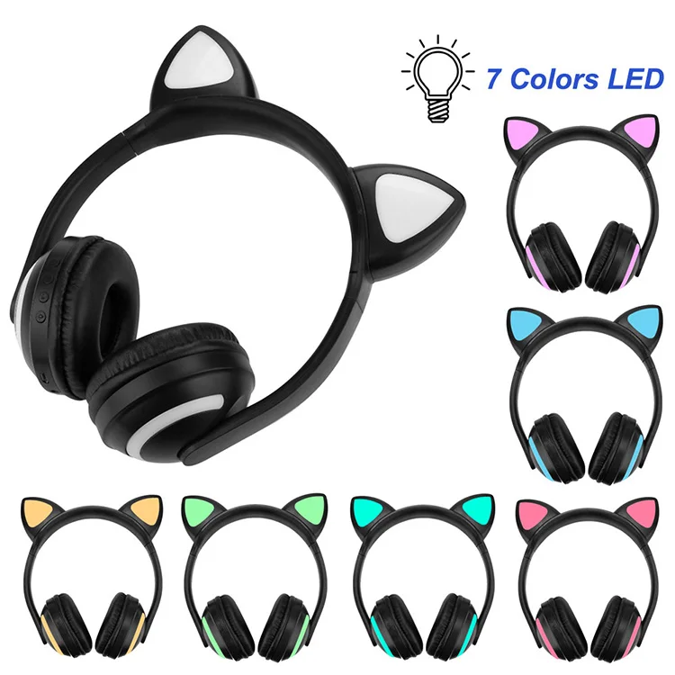 Наушники с кошачьими ушками, 7 цветов, мигающая светящаяся гарнитура для ушей, наушники с Bluetooth для девочек, детские игровые наушники с кроликом, оленем, дьяволом