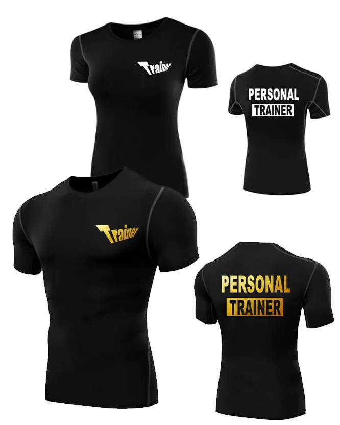 Мужской женский мужской персональный тренажер с золотым принтом для бодибилдинга облегающая футболка для фитнеса