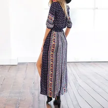 FANALA Women Dress Summer Bohemia Printed Long Beach Party Dresses Sexy V Neck Split Maxi Dress Vestidos Half Sleeve Plus Size