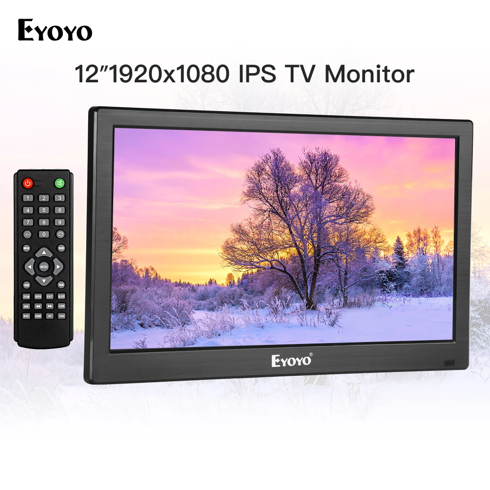 Eyoyo 12 дюймов HDMI ТВ монитор 1920x1080 ips ЖК-экран дисплей ТВ/HDMI/VGA/AV/USB вход и пульт дистанционного управления для ПК DVD CC tv DVR