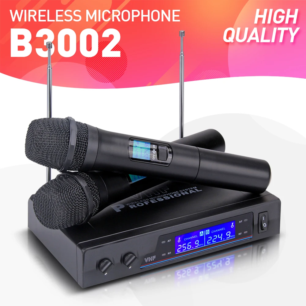 Good quality!!! V3002 VHF Wireless Dual HandHeld Microphone Mic System