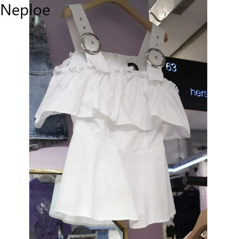

Neploe Sexy White Blouses Shirt Women Off Shoulder Strap Ruffle Blouse and Tops 2019 Summer Korean Clothes Fashion Blusas 39938