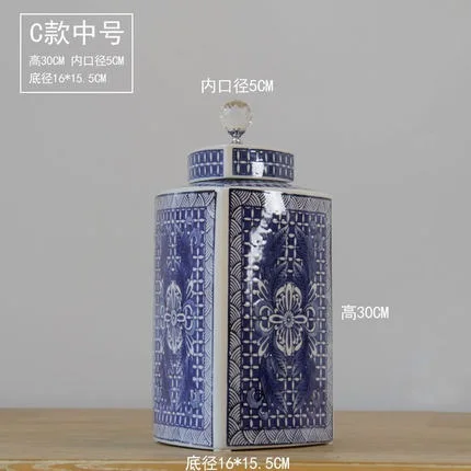 decoration Jingdezhen Ceramic Pot Arrangement Vase Blue and White Porcelain Crafts Home Arrangement Storage Tank European-style - Цвет: 6