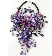 Wedding Flower Jewelry Set Amazing Purple Shell Flower Necklace Earrings Set Pearl Shell Crystal Beads Free Shipping