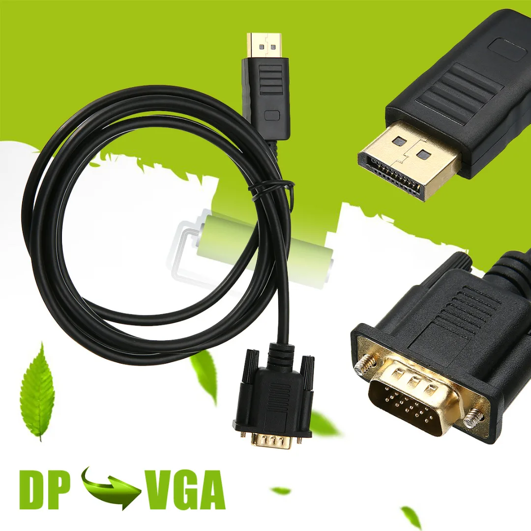 

Mayitr 1pc 1.8M HDMI DisplayPort To VGA Cable Professional DP Male to VGA Male Converter Adapter Cable For PC Laptop 1080p