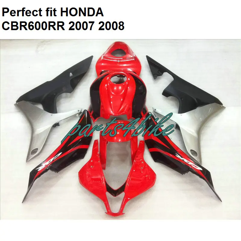 Free custom fairing kit for Honda CBR 600RR 07 08 red silver black