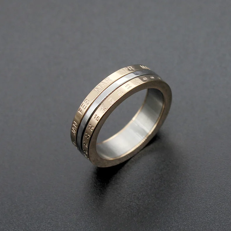 Цифровое кольцо с датой, парные кольца из нержавеющей стали, черное розовое золото, кольцо для влюбленных, вращающееся, модное ювелирное изделие, размер 6-11