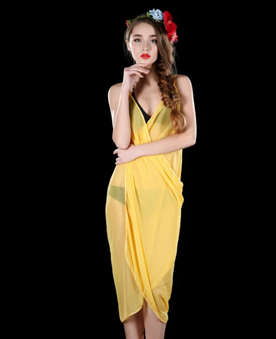 Сетчатое летнее пляжное платье, женский летний праздничный купальный костюм, без рукавов, на бретелях, накидка, чистый цвет, женское повседневное солнцезащитное платье, накидка - Цвет: Цвет: желтый