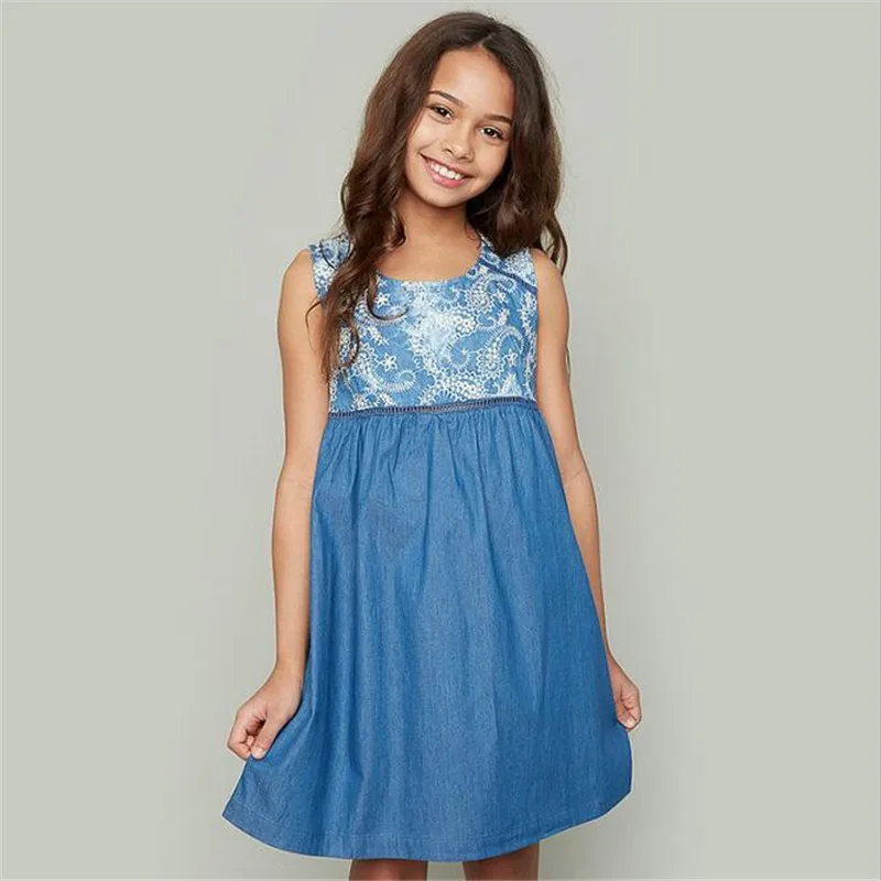 2017 Big Baby Girls Embroidered Floral Dresses Teenager Fashion