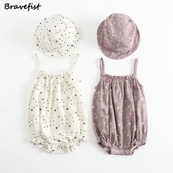 

2018 Korean Baby Bodysuits Female Baby Sling Crawling In Summer Pure Cotton Triangulation Kazakhstan Clothing With Hats Stars