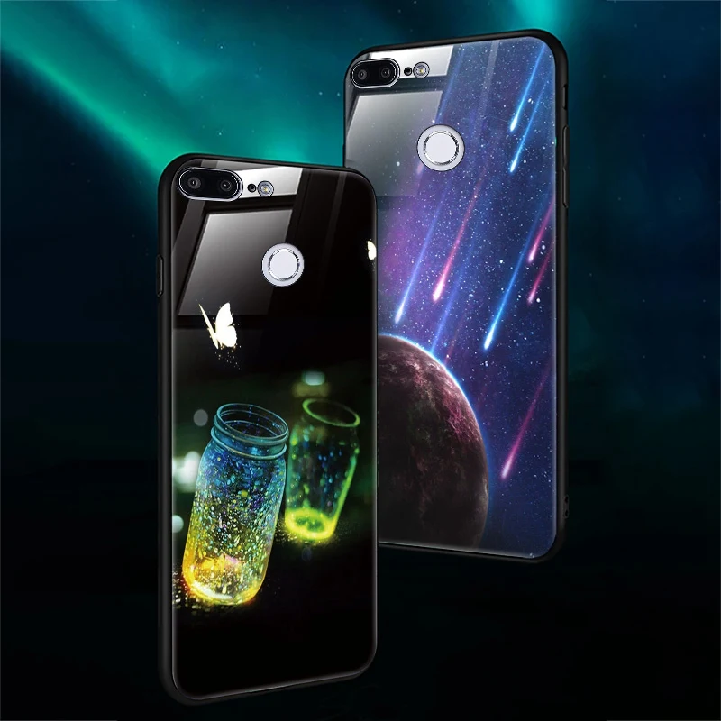 Luminous Glass Phone Case On For Huawei Mate 10 20 Lite P Smart P20 P10 Lite Nova 3 7S 7C Honor 7A 9 Lite 10 8X Play Back Cover