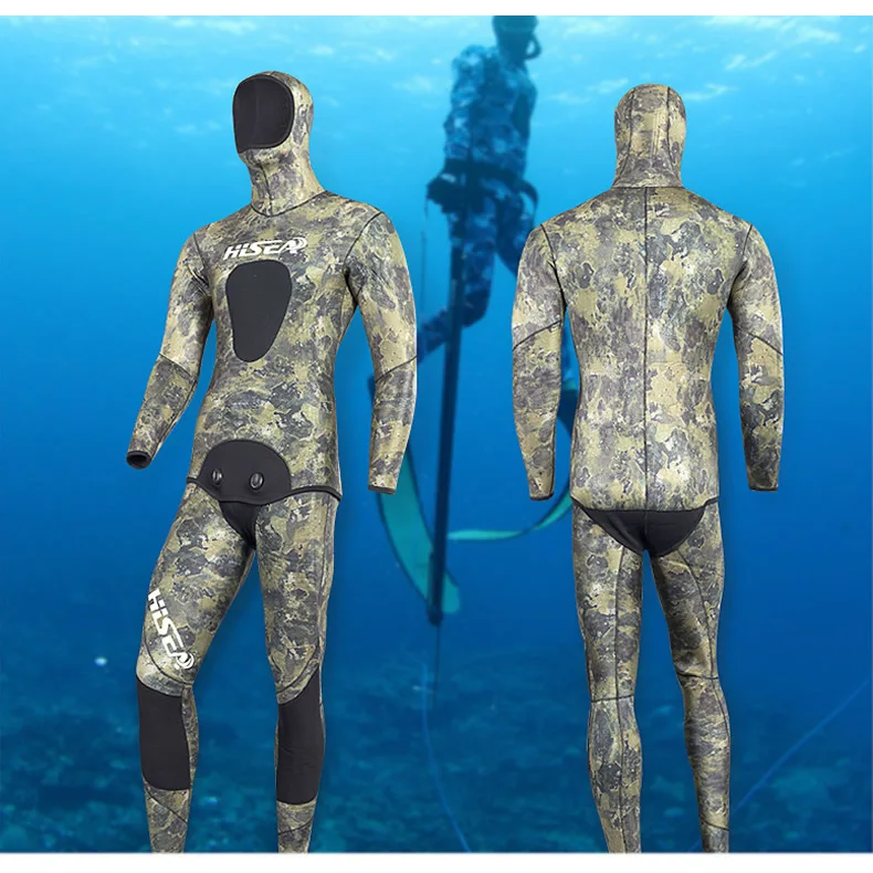 Seac Мужской 7 мм неопреновый водолазный костюм из двух частей раздельный гидрокостюм для рыбалки и охоты внутренний материал гладкая кожа зеленый камуфляж