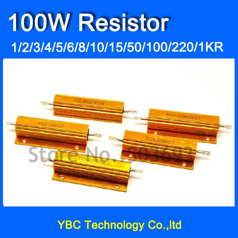 

5pcs/lot RX24 100W Watt Power Metal Shell Aluminium Gold Resistor 1R 2R 3R 4R 5R 6R 8R 10R 15R 50R 100R 220R 1K etc.