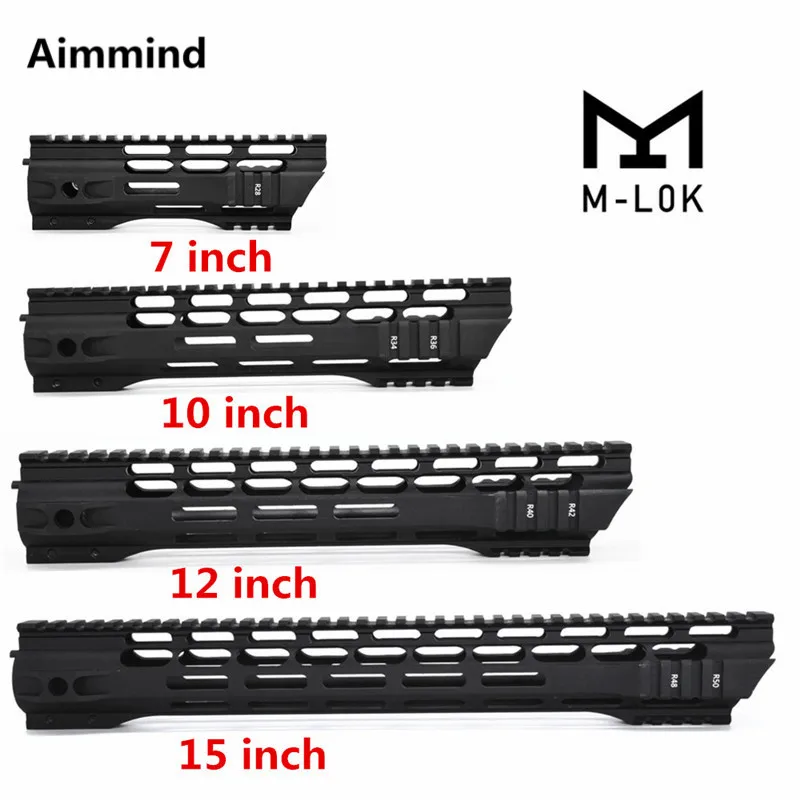 Kopen 7 10 12 15 inch M LOK handguard Gratis Float Super Slanke ar 15 Handguard Quad Rail MLOK Handguard Picatinny Rail voor M4 M16