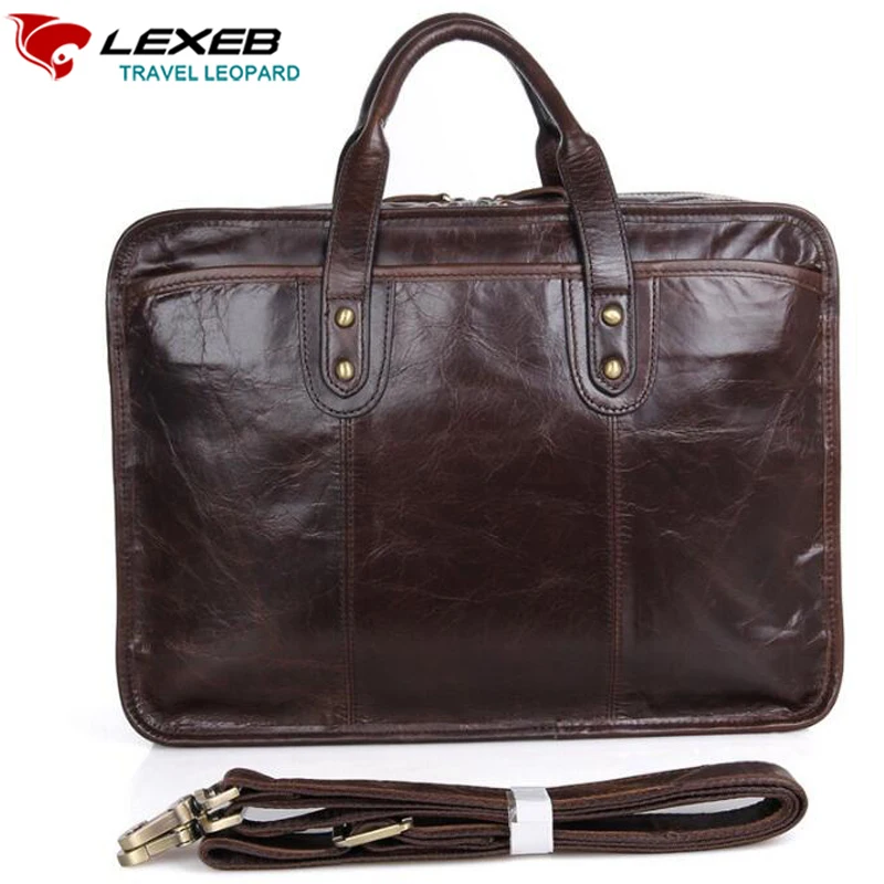 LEXEB Bran Men's Full Grain Leather Briefcase Office Documents Bag 15