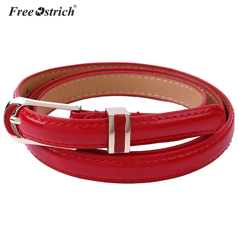 

Free Ostrich PU Leather Women's Fashion Candy Color Lady Slim Thin Narrow Waist Belt Leopard Waistband A1220