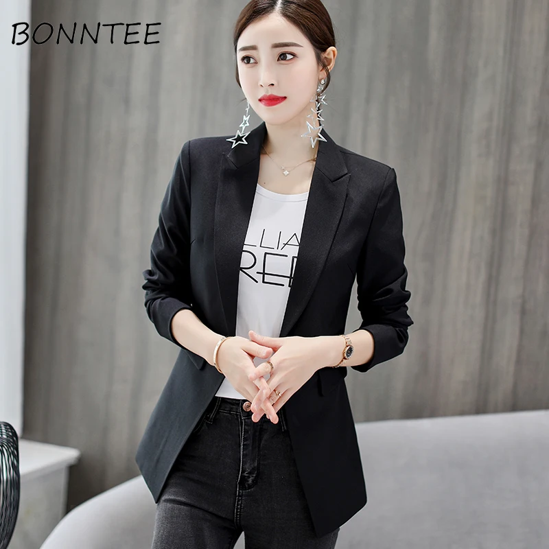 Блейзеры тонкие элегантные офисные женские универсальные корейские женские пиджаки с длинным рукавом однотонные новые модные Женский