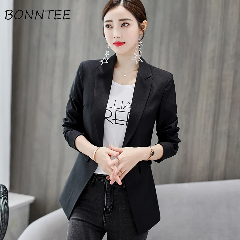 

Blazers Slim Elegant Office Ladies All-match Korean Women Long Sleeve Outwear Solid New Fashion Womens Blazer Casual Chic Soft