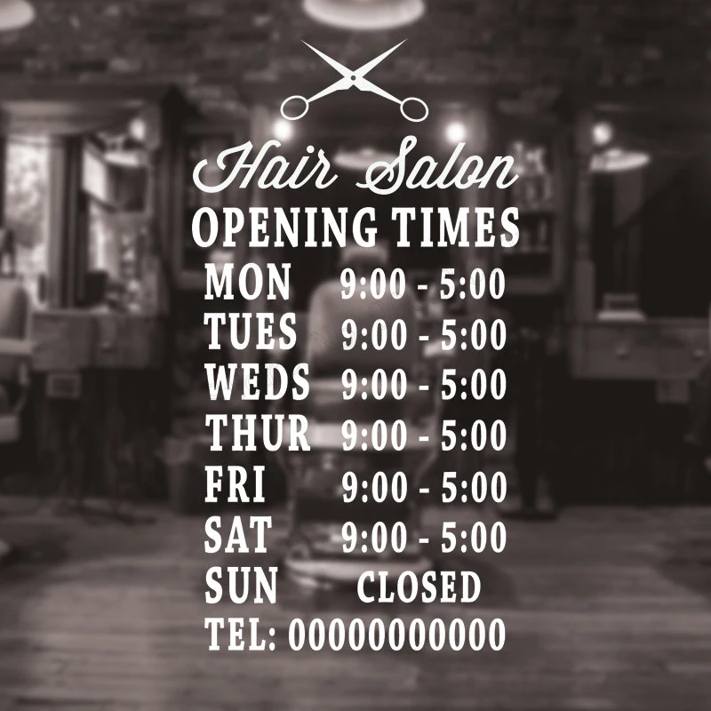 

Art Home Sticker Hair Salon Opening Times Decal Colorful Wall Decoration Removeable Decor Shop Windows Mural Beauty Salon LY36