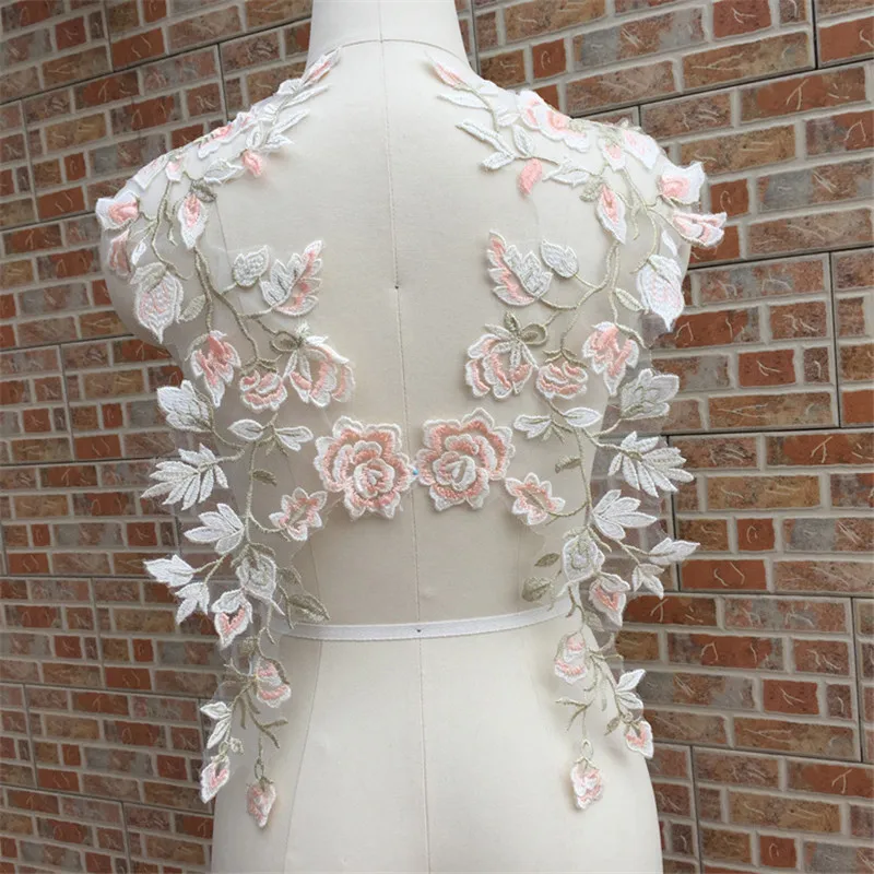 

1 Pair Flower Embroidery Lace Flower DIY Applique Patches Sew On Patches Girls Accessory DIY for Bridal Dress Wedding 48 X 20CM
