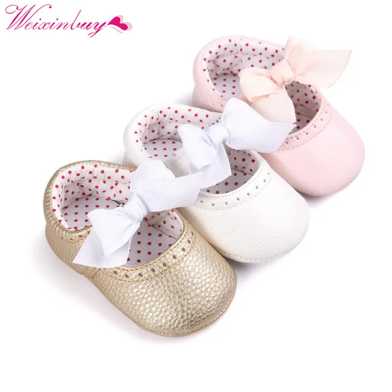 

Lovely Toddler Baby Kids Girls Princess Bow Shoes Soft PU Casual Crib Shoes