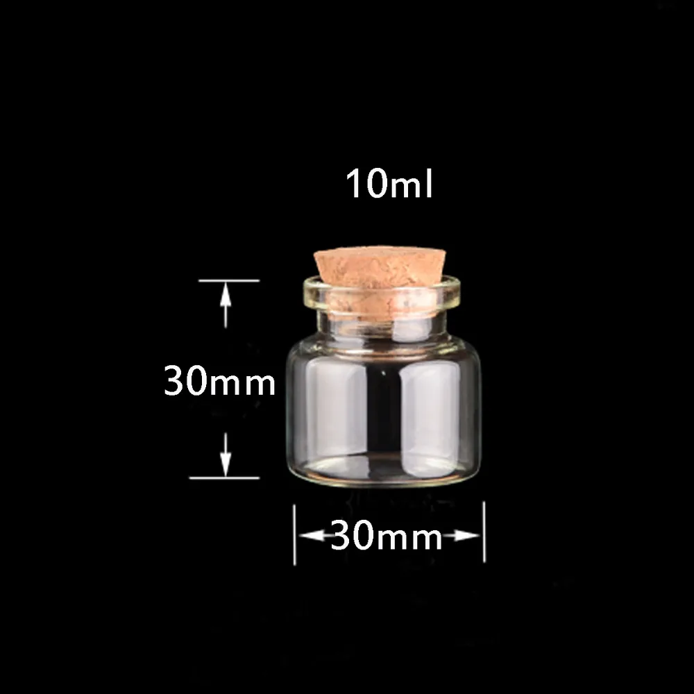 10 шт. 30 0.5mmclear Прозрачные стеклянные бутылки деревянной крышкой пробка сделать пустые капсулы оригинальность небольшой флакон 10,15, 20,25, 30,40, 55