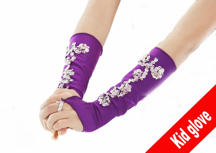 

Kid children girl student Sequins Sexy belly latin dance costume party fingerless long performance glove free shipping wholesale