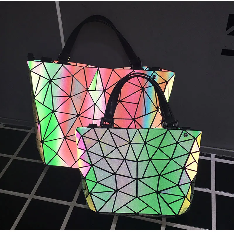 Роскошные женские сумки, дизайнерские женские Геометрические сумки через плечо, простые складные сумки, Светящиеся женские сумки