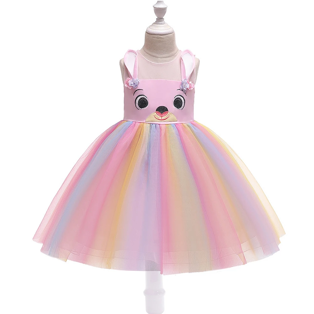 

Rainbow Cartoon Girls Dress Cute Colorful Mesh Christmas Party Performance Costume tutu Girls Wedding Dress 3-9 Y Girl Clothes