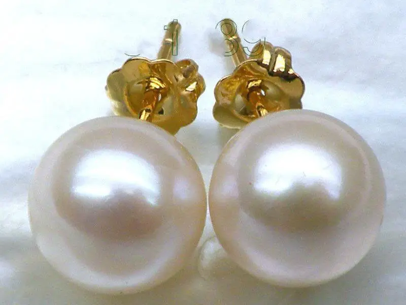 

Fine 8.3-8.5mm AAA+++ perfect round white akoya pearl earring 18 solid yellow gold