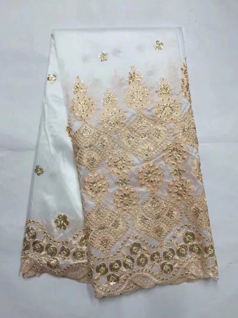 High quality African lace fabric India curious George material with gold sequins white color low price 5 yards for sewing cloth | Дом и сад