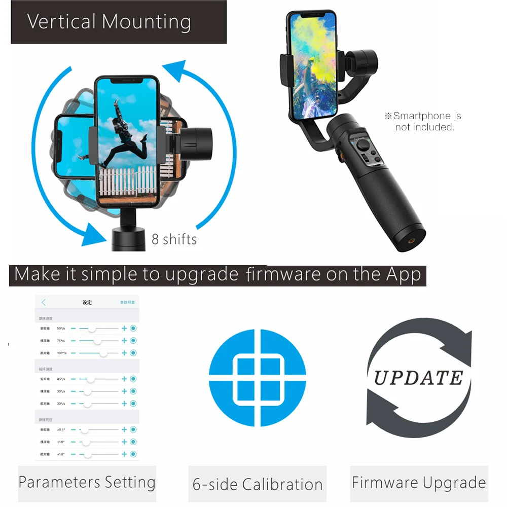 Hohem iSteady Mobile+ 3-осевой ручной стабилизирующий Gimbal высокопроизводительный композитный Поддержка функции распознавания лица и двойной BT стенд до 280 г