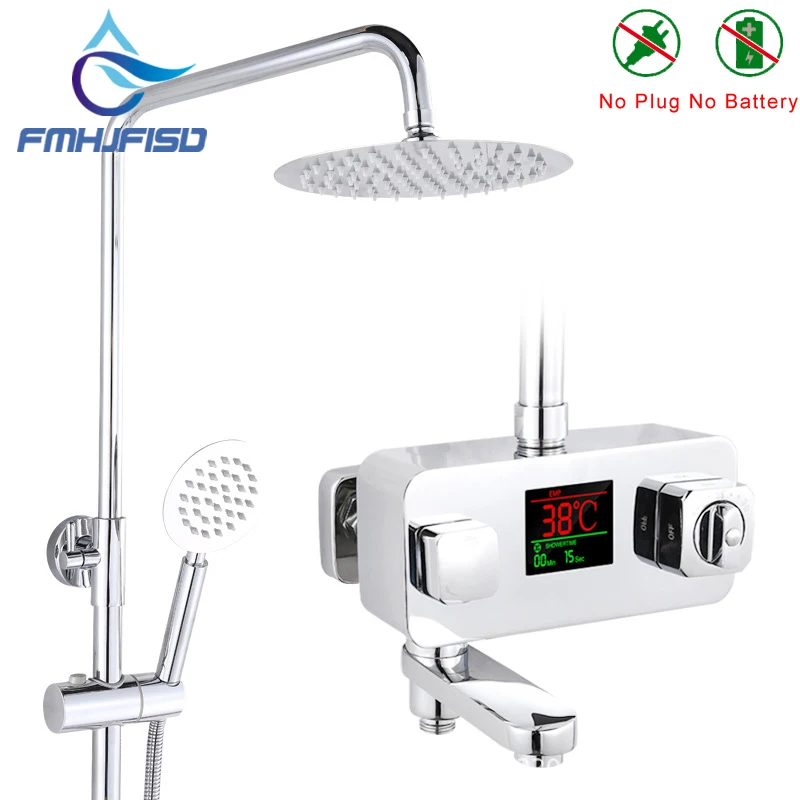 

Thermostatic Bathroom Shower Faucet 8" Round Shower Head Ultra Thin Stainless Steel Faucet Set